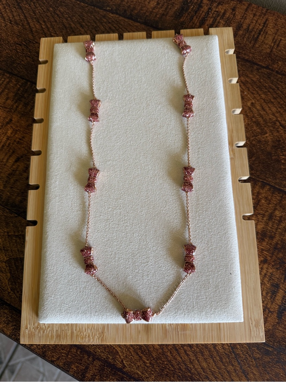 Kate Spade Moon River “Take a Bow” Rose Gold glitter glitz Necklace